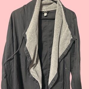 Lightweight Black Trench Coat with Gray Ribbed Shawl Collar - Soho New York